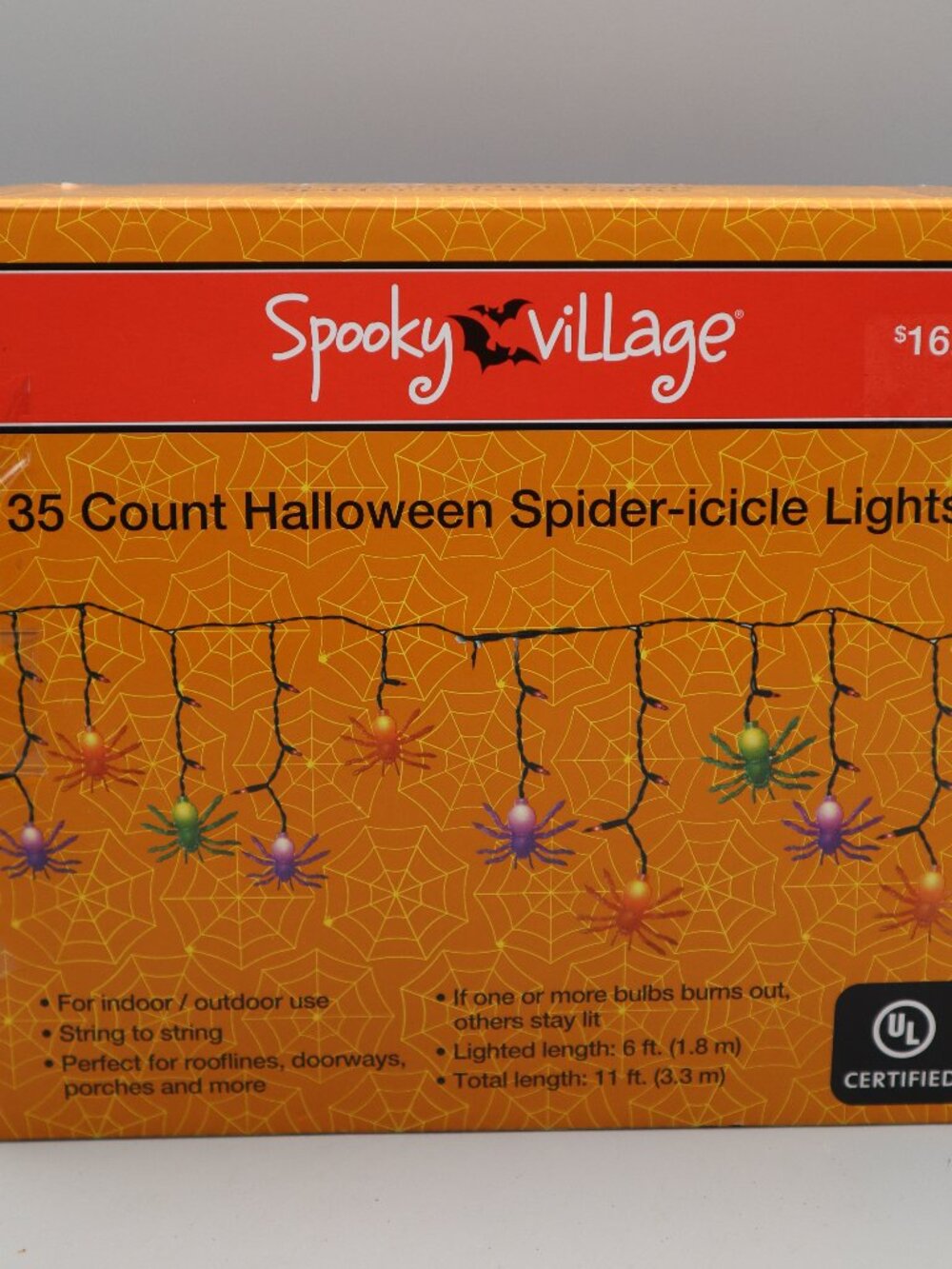 Spooky Village Spider String Lights Multi-Color Halloween Decor Indoor/Outdoor